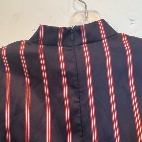 SANDRO Respect Striped Long Sleeve Preppy Satin Twill Belted Dress Lightweight - Picture 9 of 16